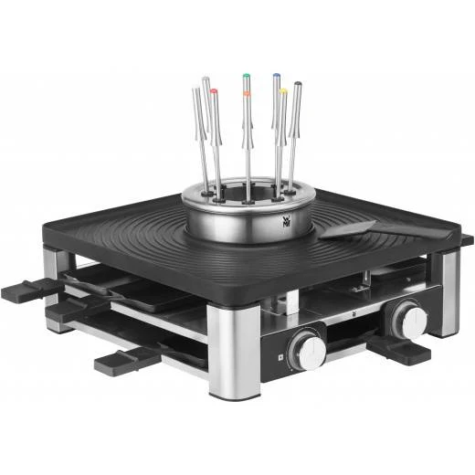 WMF Combo Raclette Lumero 0415480011 – 8 persone, 1800 W, piastra grill alluminio pressofuso – nero/acciaio inossidabile