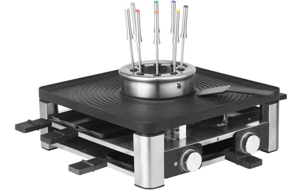 WMF Combo Raclette Lumero 0415480011 – 8 persone, 1800 W, piastra grill alluminio pressofuso – nero/acciaio inossidabile