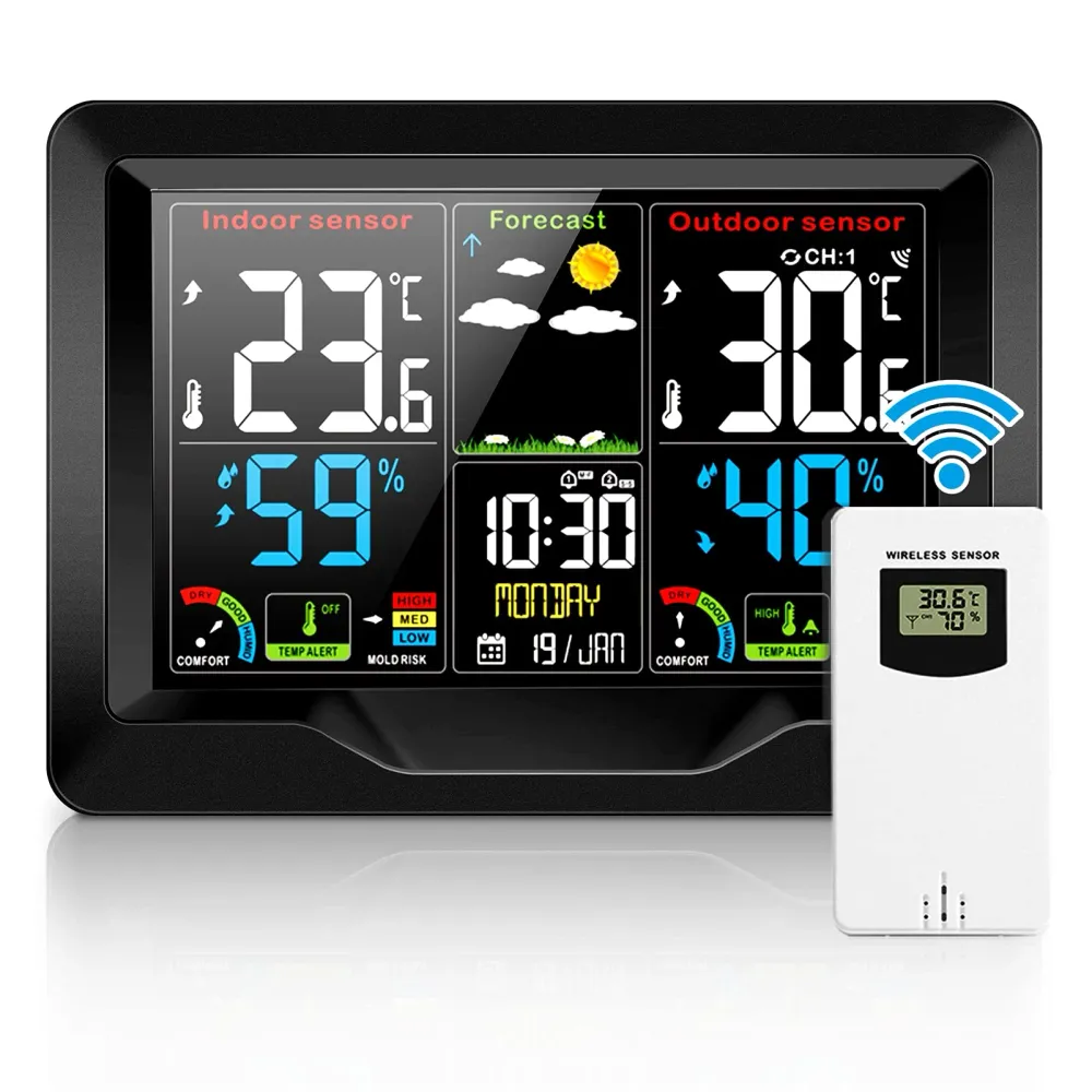 zerotop Stazione Meteo Automatica Digitale Wireless Meteorologica con Ampio Schermo LCD Display Sveglia Tempo Data Tempera...