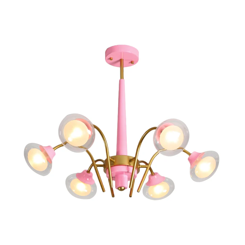 Lampadario sospensione cadente Macaron metallo 6 lampadine Lampadario soffitto per camera da letto per bambini rosa/blu co...