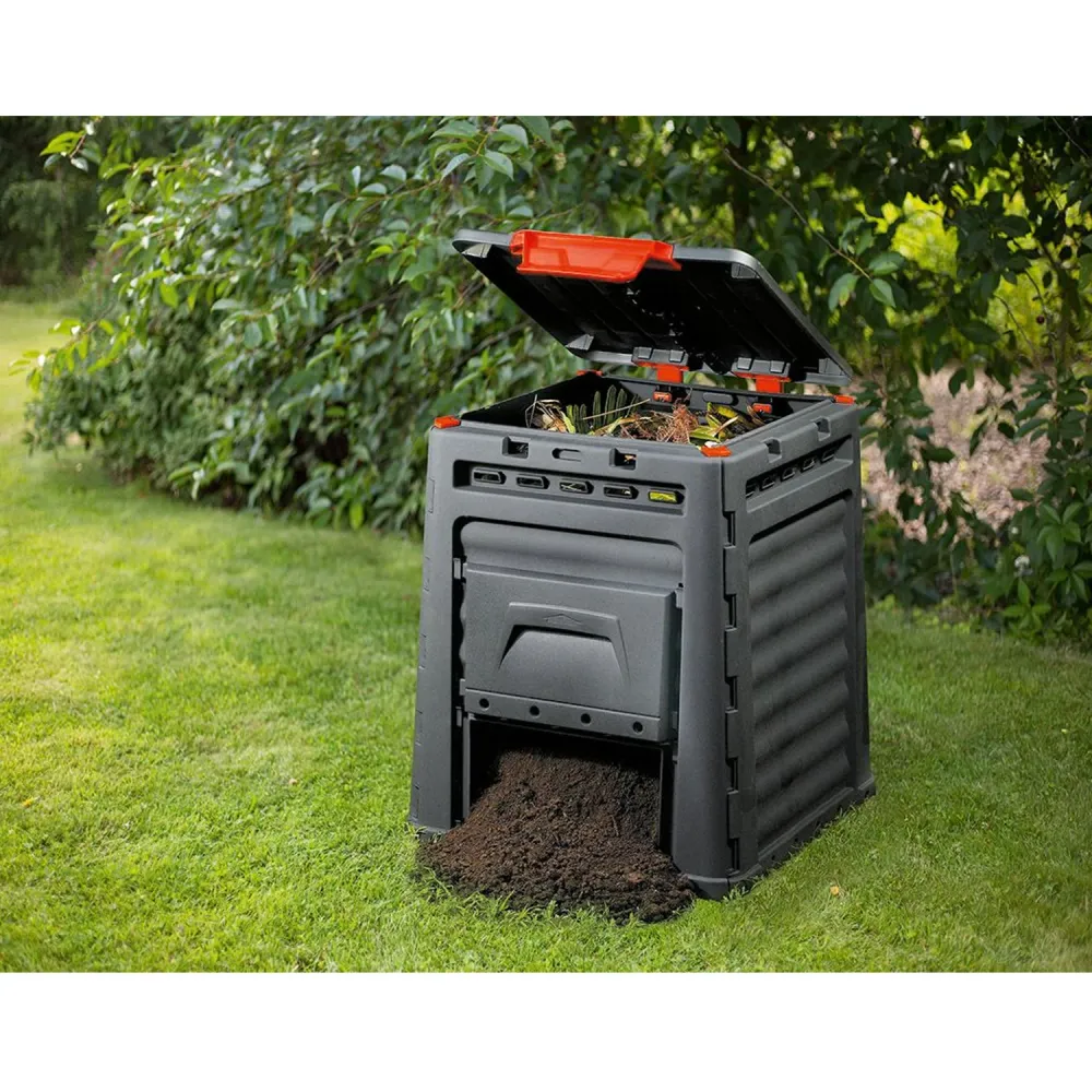 Certificato Classe ++ Composteriera Keter Eco Composter 320L Flaps per estrarre il compost da due lati