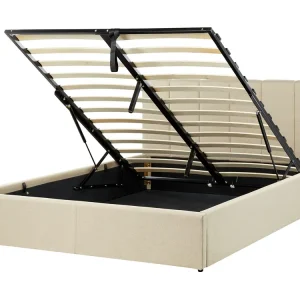 Fabric EU Doppio Size Ottoman Bed Beige DREUX