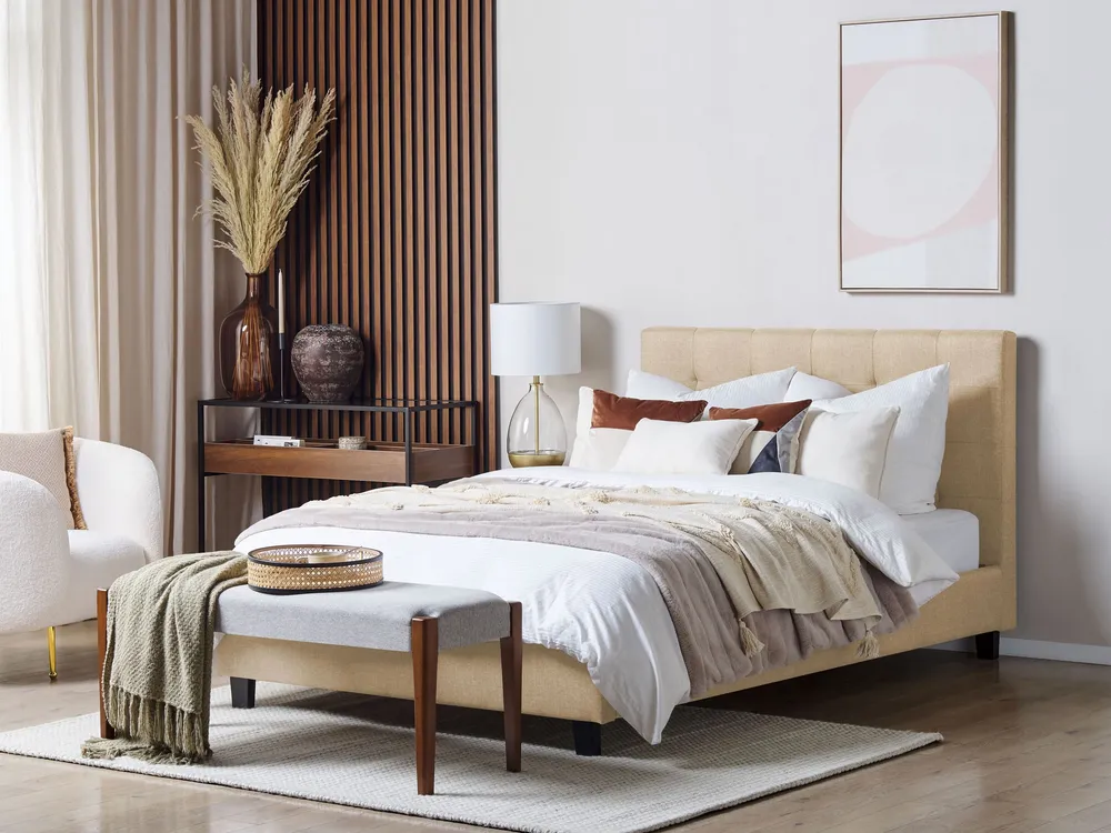 Fabric EU Double Size Bed Camoscio LA ROCHELLE
