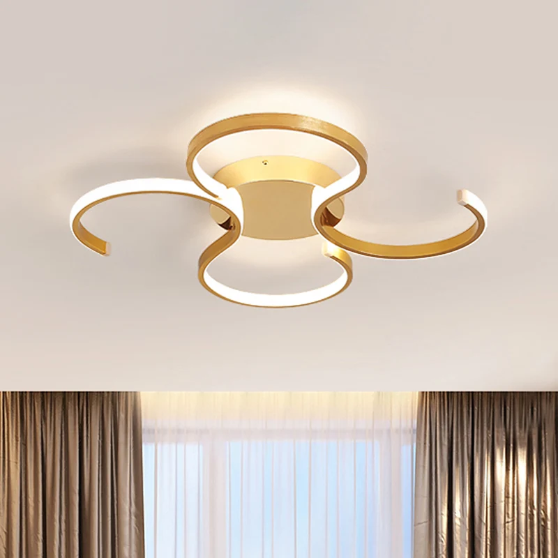 Lampada da incasso doppia forma S. Elementare plafoniera LED acrilico dorato con luce calda/bianca