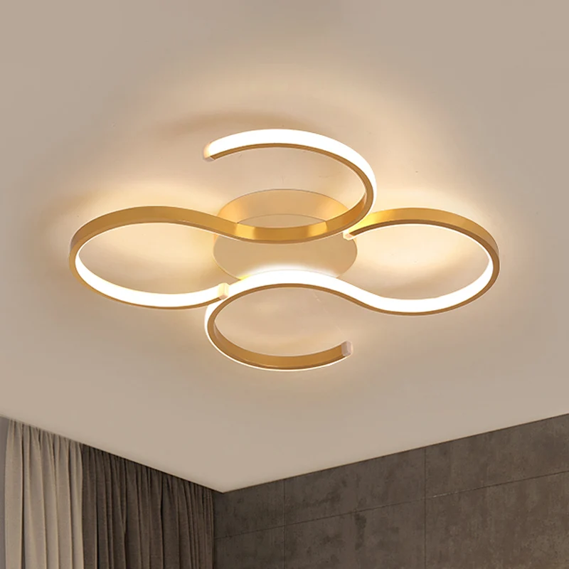 Lampada da incasso doppia forma S. Elementare plafoniera LED acrilico dorato con luce calda/bianca