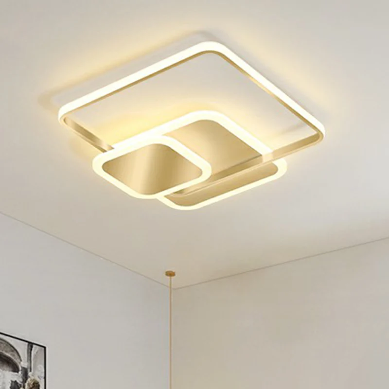 Plafoniera da incasso LED quadrata impilata metallo minimalista con finitura dorata Bianco