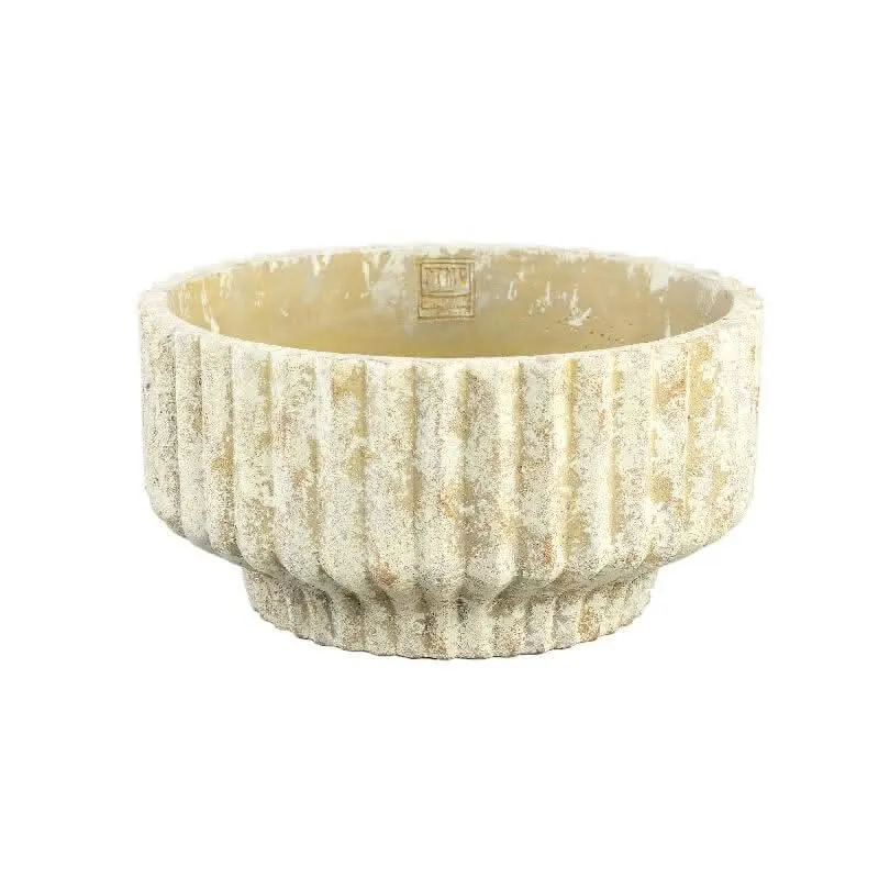 Gabriel Cream cement pot round lines low L