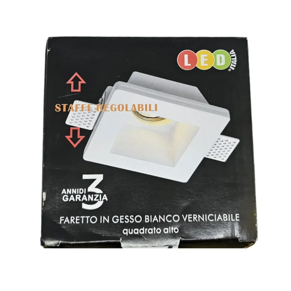 Portafaretto Gesso Da Incasso Quadrato Interno Squadrato GU10 120x120x55 mm-LED ITALIA