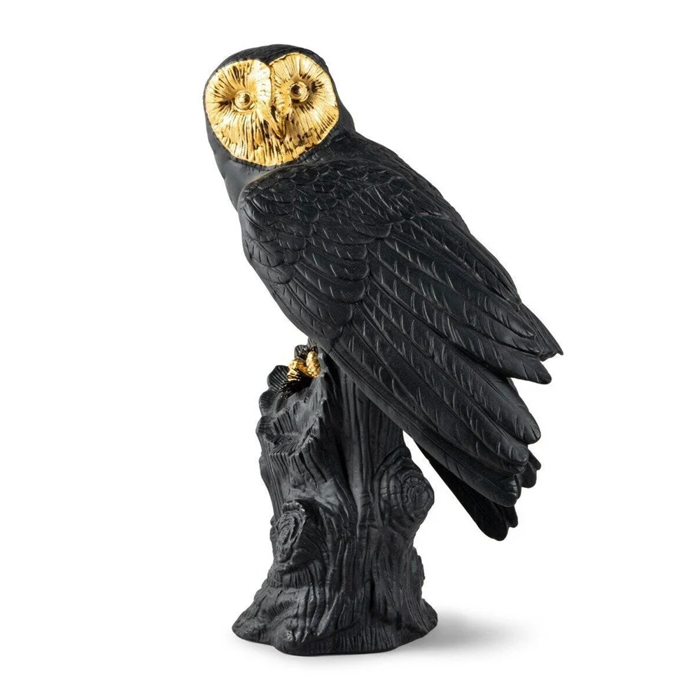 Scultura Gufo Nero-Oro Lladrò Serie Limitata