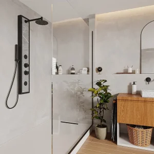 Asciugatrice Pompa di Calore Colonna da doccia idromassaggio nera con decori pietra H127 x L48,5 cm LETIYA