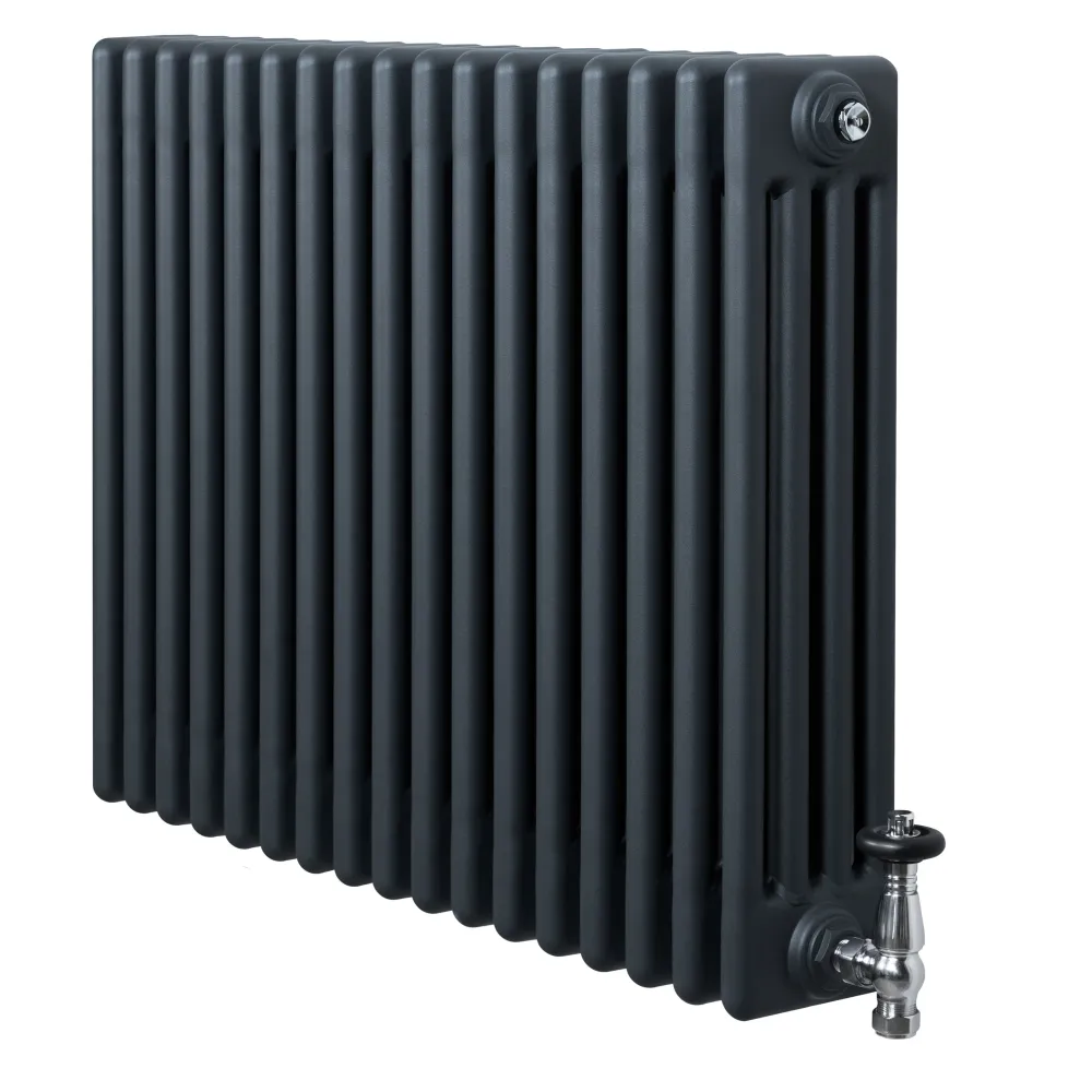 Radiatore Tradizionale 4 Colonne Orizzontale & Valvole 600 x 785 mm Grigio Antracite
