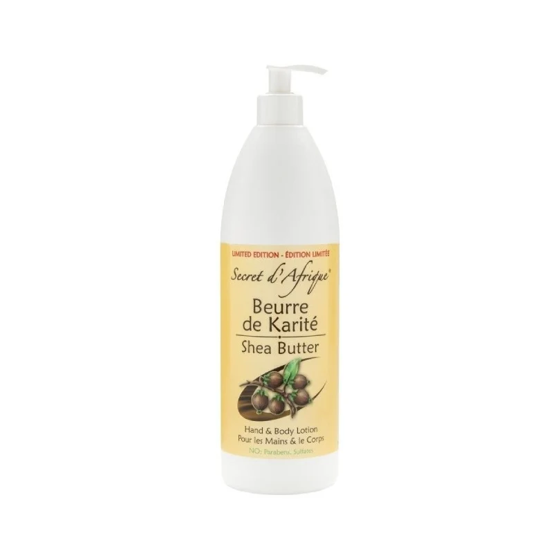 SECRET D'AFRIQUE SHEA BUTTER HAND & BODY BURRO DI KARITE LOTION AVEC / VITAMIN E 1 LITER FAMILY SIZE PER MANI E CORPO
