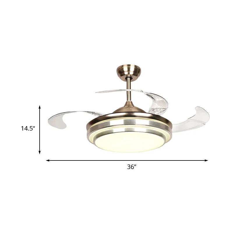 Lampada da soffitto rotonda minimalista da 36"/42" con lampada LED metallo con montaggio semi-incasso argento con 4 lame t...
