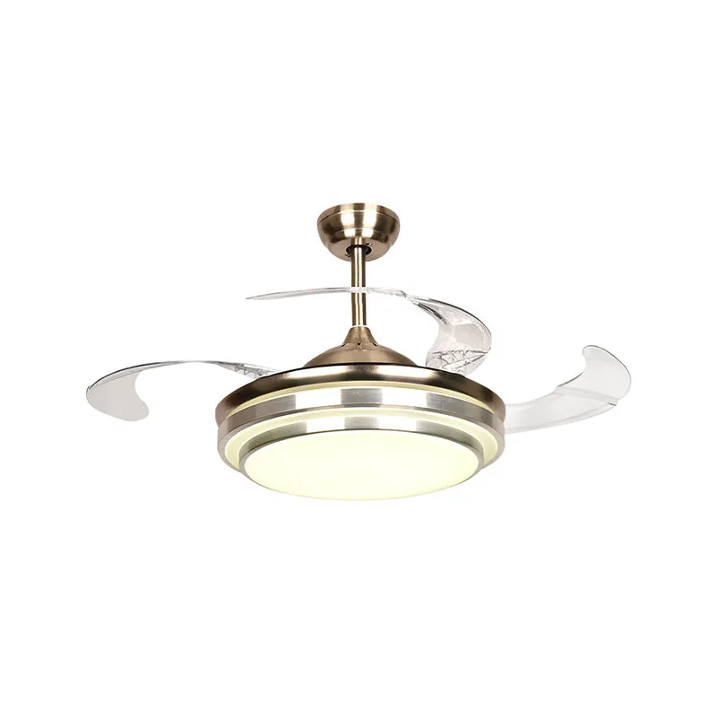 Lampada da soffitto rotonda minimalista da 36"/42" con lampada LED metallo con montaggio semi-incasso argento con 4 lame t...