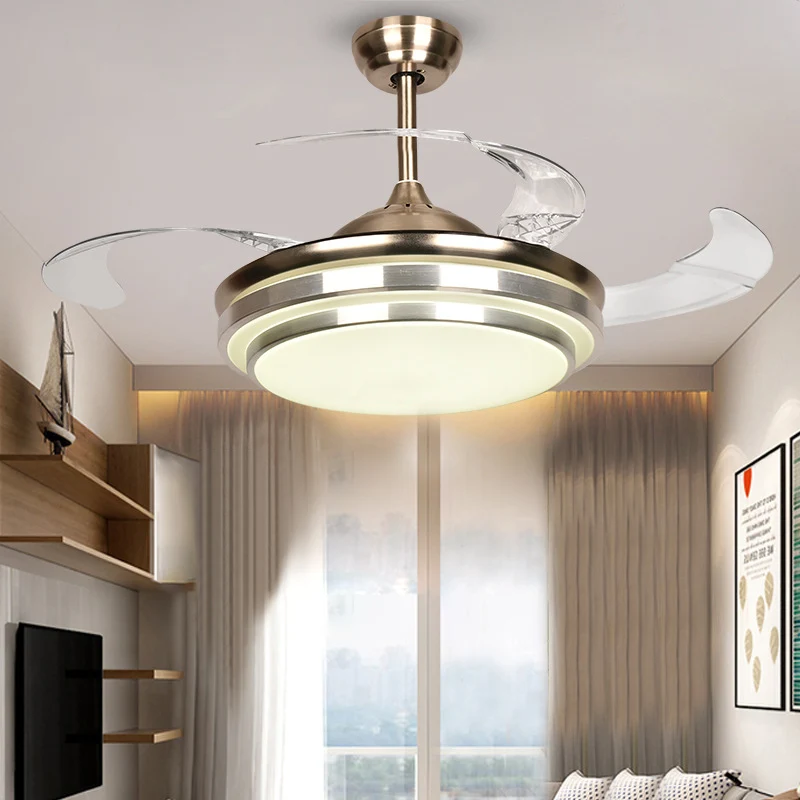 Lampada da soffitto rotonda minimalista da 36"/42" con lampada LED metallo con montaggio semi-incasso argento con 4 lame t...