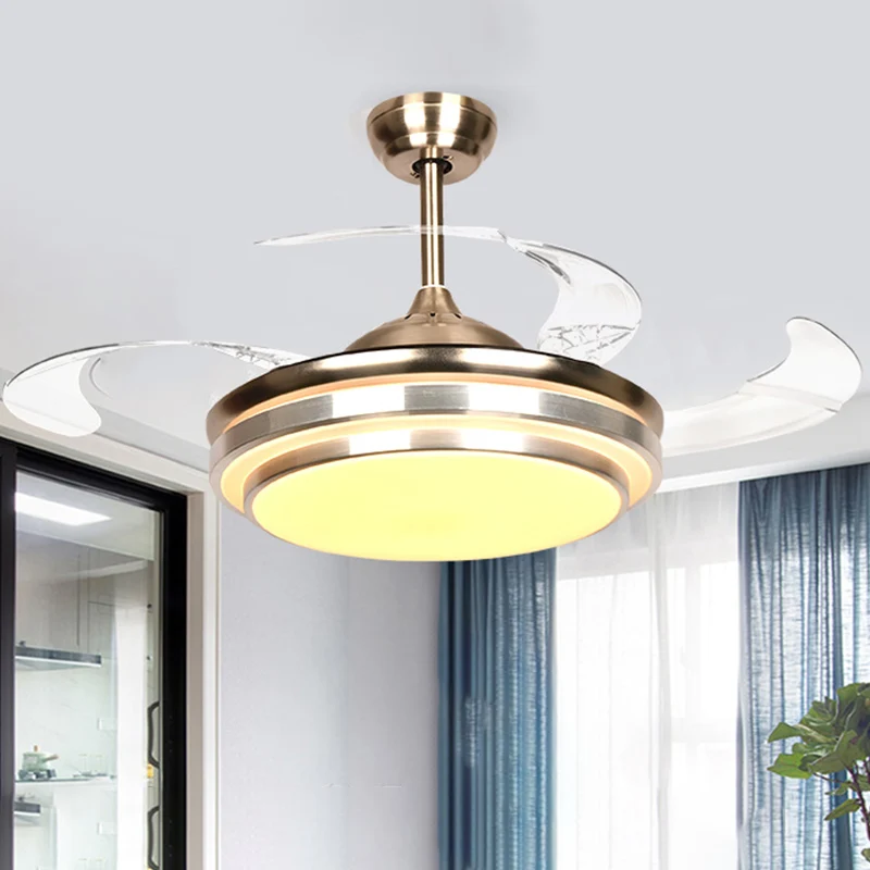 Lampada da soffitto rotonda minimalista da 36"/42" con lampada LED metallo con montaggio semi-incasso argento con 4 lame t...