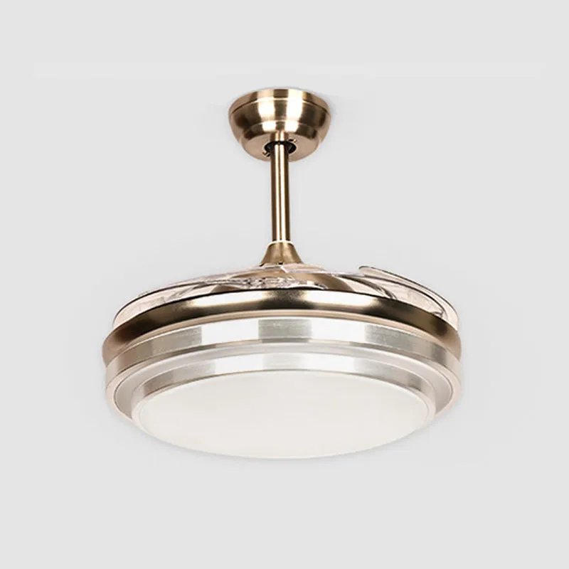 Lampada da soffitto rotonda minimalista da 36"/42" con lampada LED metallo con montaggio semi-incasso argento con 4 lame t...