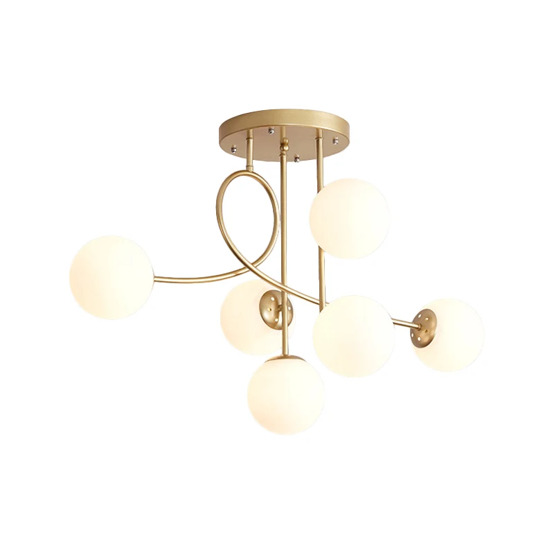 Lampadario da soffitto con braccio metallo modernista 6 lampadine Lampada sospensione nera/oro con paralume vetro grigio f...