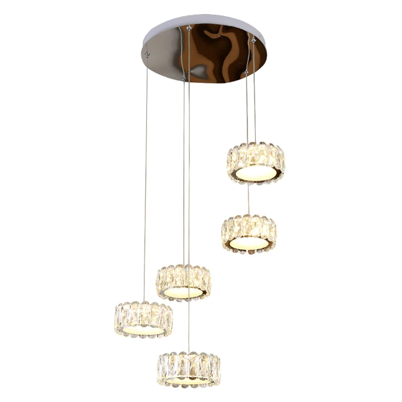 Plafoniera rotonda per sala da pranzo, taglio smussato, cristallo K9, lampada sospensione multipla LED minimalista, traspa...
