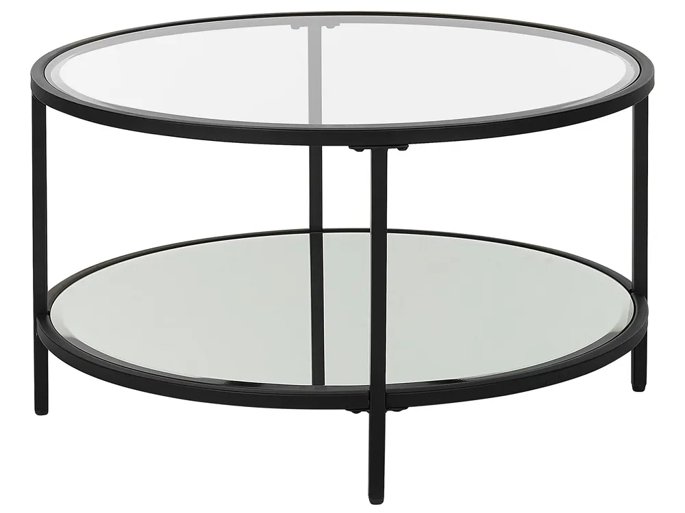 Accessori per Latte Tavolino da caffè vetro e nero ⌀ 70 cm BIRNEY