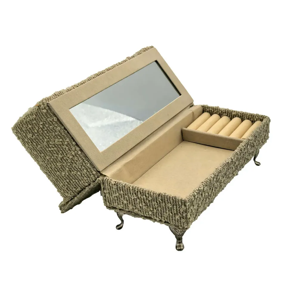 Scatola-Portagioie Versa Grigio Poliestere Metallo Specchio Legno MDF 9,5 X 12,5 X 23,5 CM Divano
