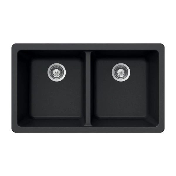 Hamat - SIO-3319DU-BL - Granite Undermount 50/50 Doppio Bowl Kitchen Sink, Black