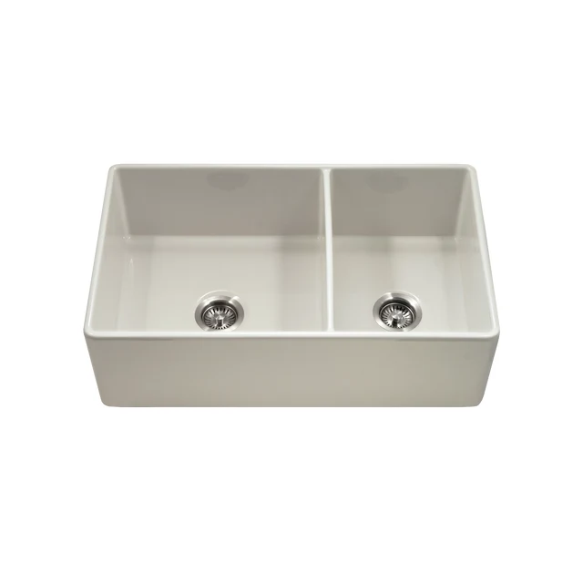 Houzer Platus Series 33" Fireclay Dual Mount Undermount/Apron-Front Farmhouse 60/40 Bifacciale Bowl
