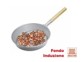 Padella castagne con fori con manico legno cm 26 inox fondo induzione Omra
