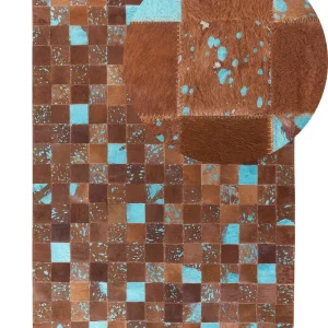 Cowhide Area Rug 160 x 230 cm Brown and Blue ALIAGA