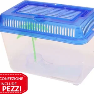 2 Pz Acquario Vaschetta Pesci Tartarughe Coperchio Maniglia Presa Aria 16x9.5x12
