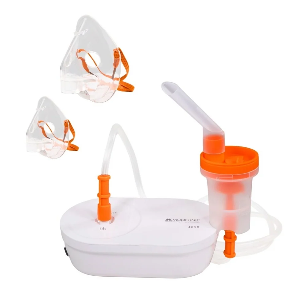 Nebulizzatore ad aria compressa | 2 maschere + boccaglio | Silenzioso | USB | Portatile e leggero | Nebumobi2 | Mobiclinic