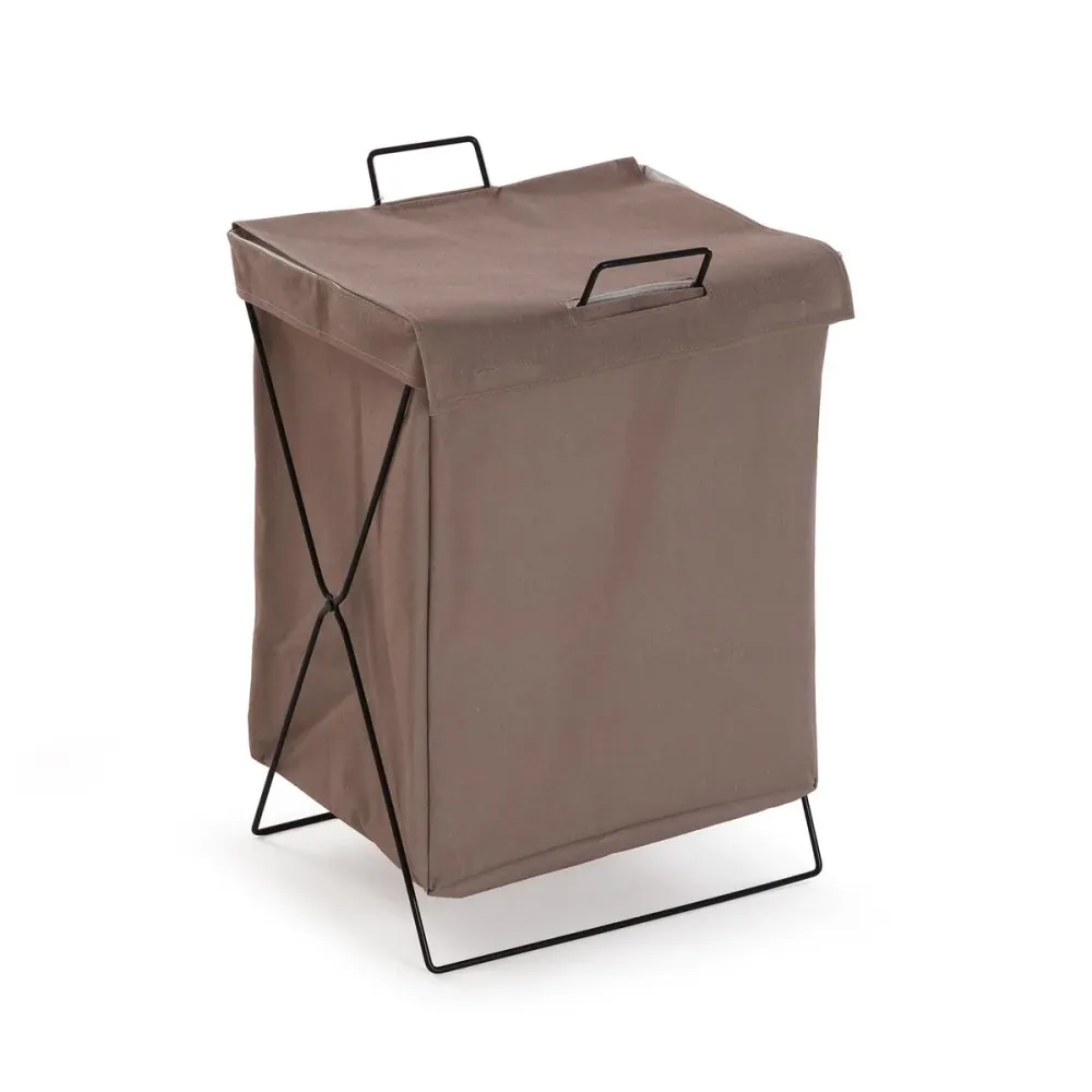 Cesto per i Panni Sporchi Versa Marrone Poliestere Metallo Polietilene 35 X 48 X 30 CM