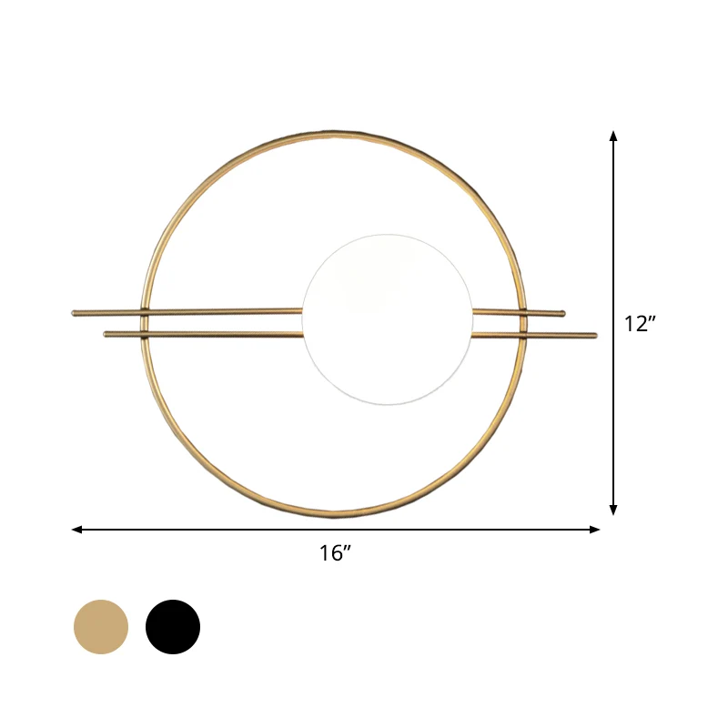 Circle Lounge Sconce Light Ferro 1 Testa Postmoderna Illuminazione parete nero/ottone con paralume vetro bianco sferico