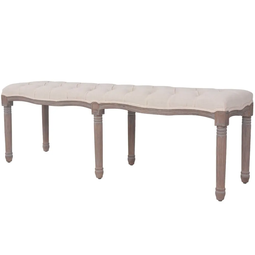Panca Legno Massello e Lino 150x40x48 cm Bianco Crema De Buyer