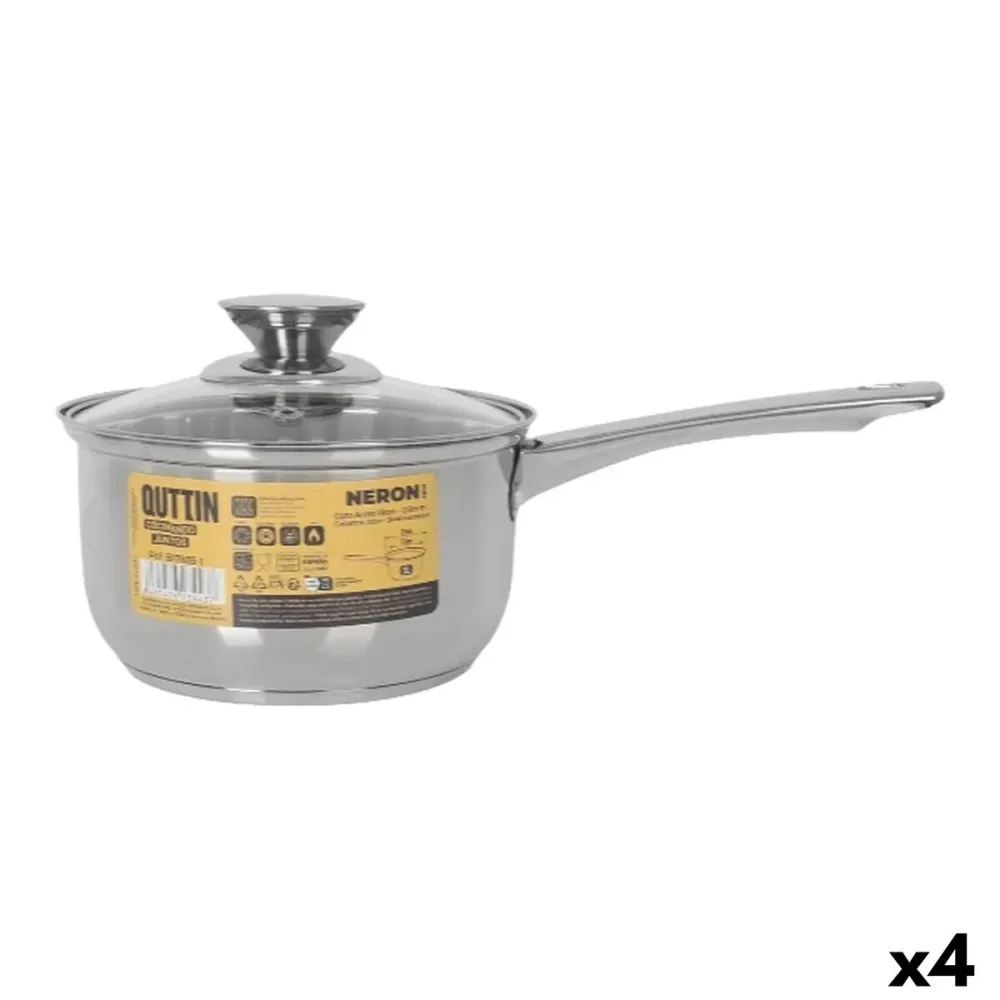 Casseruola con Coperchio Quttin Nuova neron Argentato Acciaio Ø 16 cm 2 L 33 x 17,5 x 10 cm (4 Unità)