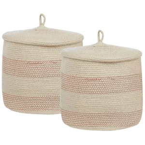 Set di 2 ceste cotone beige palese e rosa SILOPI