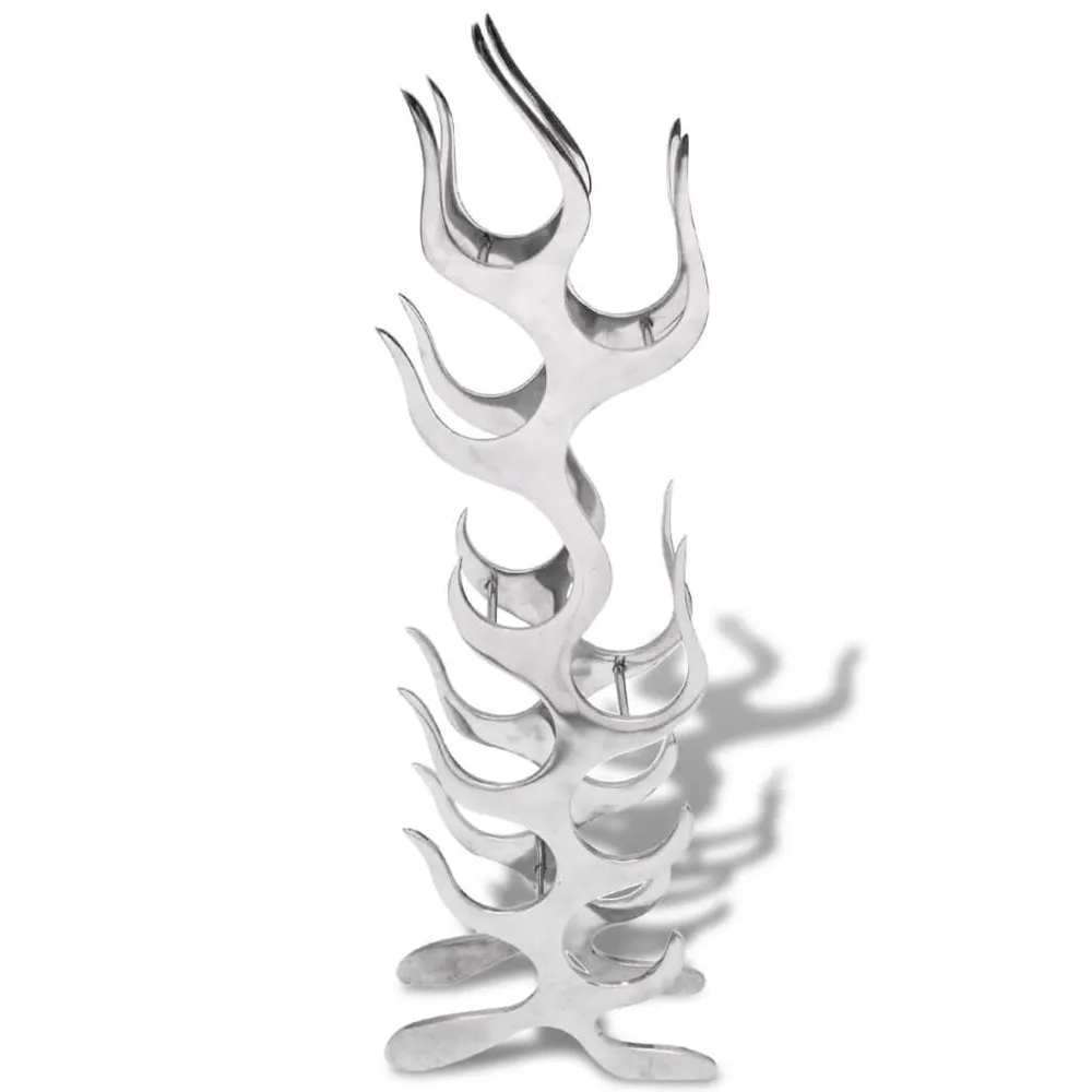 Cremagliera Forma di Fiamma 9 Bottiglie Alluminio Argento