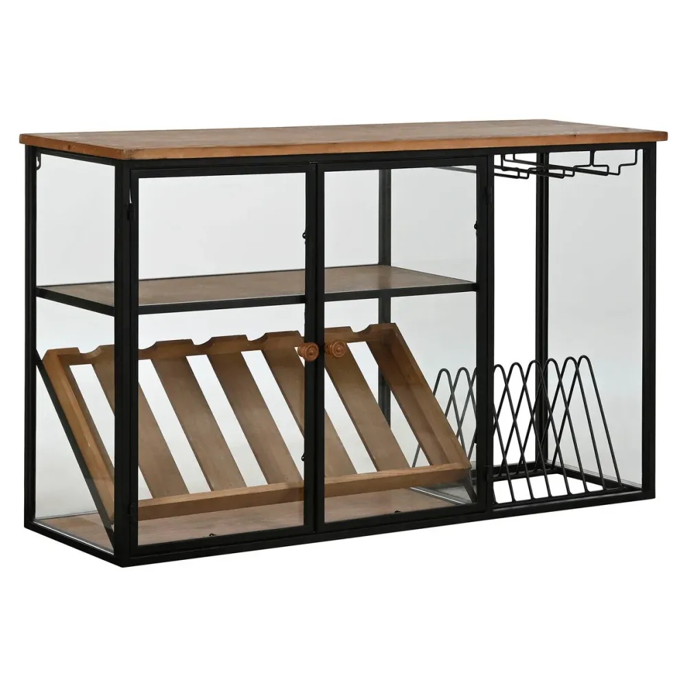 Portabottiglie Home ESPRIT Nero Naturale Legno Metallo Cristallo 102 x 32 x 60 cm