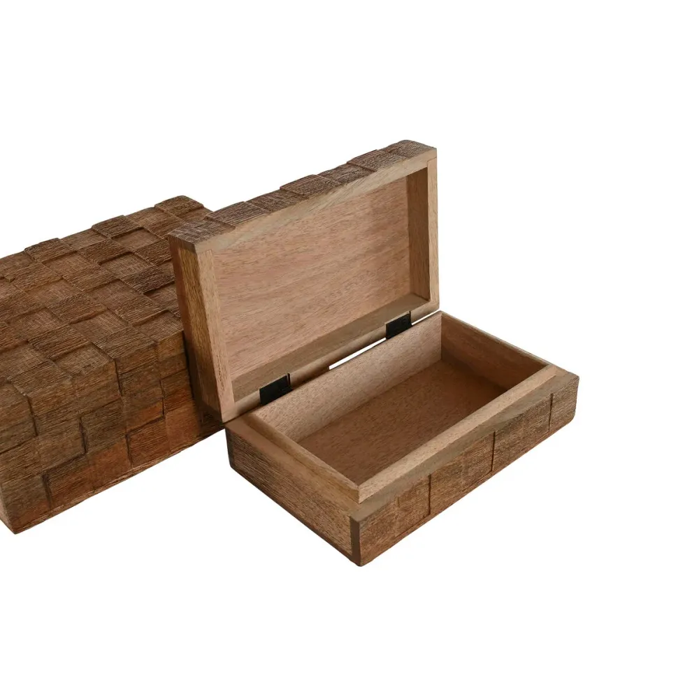Forgiato Mano Scatola-Portagioie Home ESPRIT Naturale Legno di mango (2 Pezzi)
