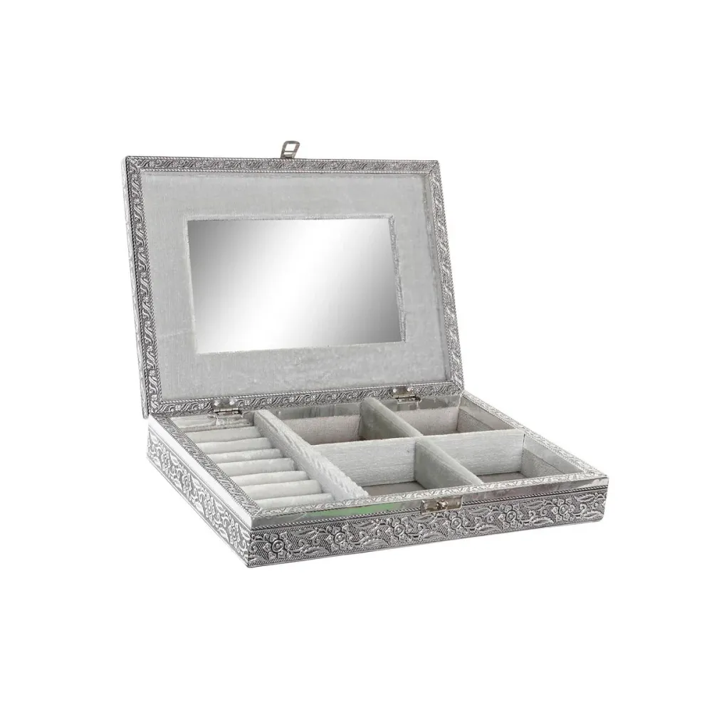 Set Completo di Scatola-Portagioie Home ESPRIT Argentato Naturale Legno Alluminio 27,5 x 20 x 5,4 cm