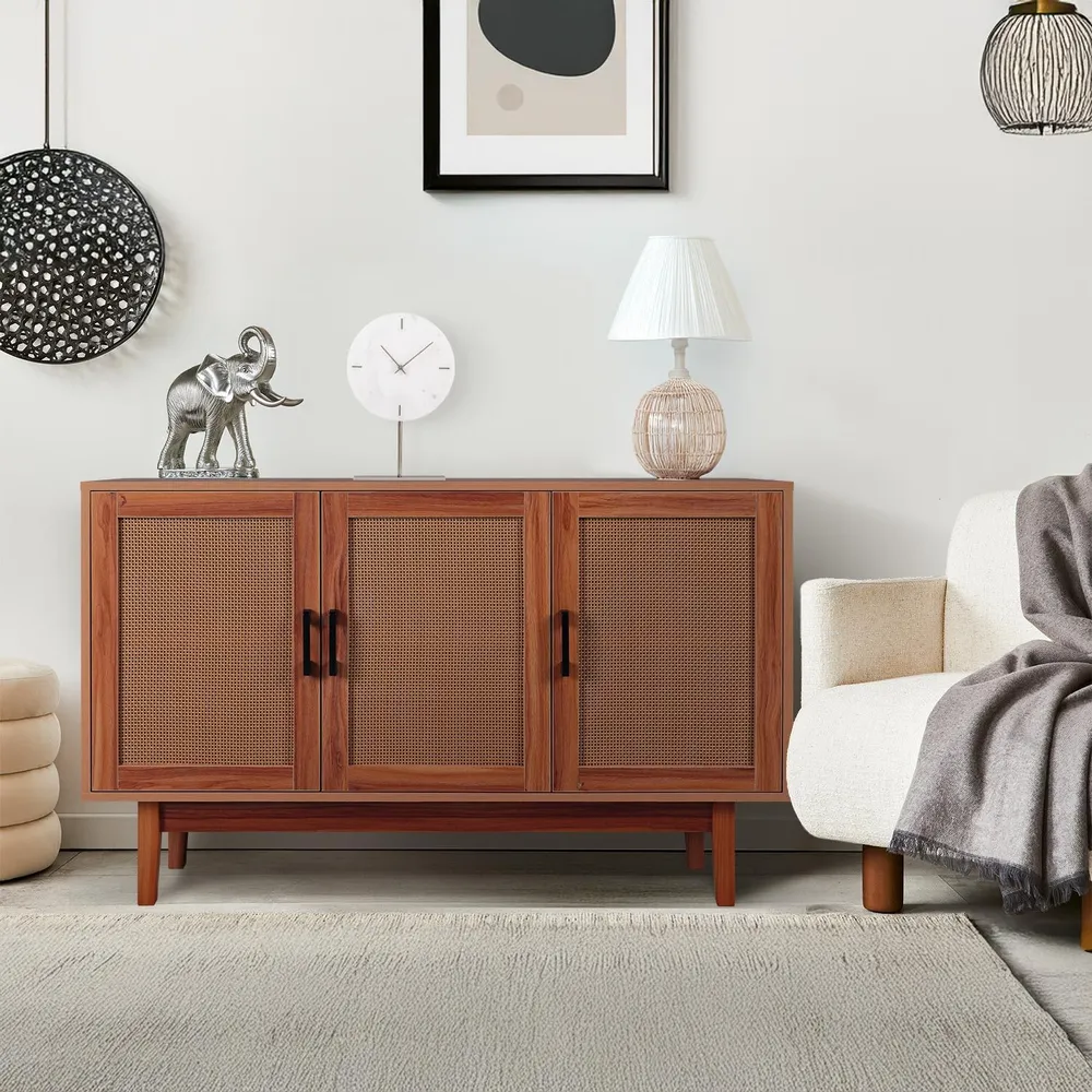 Buffet contemporaneo L113cm Poetis 3 porte con cannage Rattan e Legno