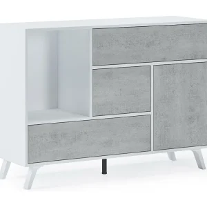 Credenza salotto/sala da pranzo, Buffet WIND 1 porta, 3 cassetti, struttura colore BIANCO OPACO, anta e cassetti colore CE...