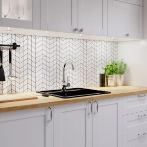 Porcelain stoneware mosaic on mesh bathroom or kitchen 17.2 cm x 29.8 cm - Marble brillante arrow 1