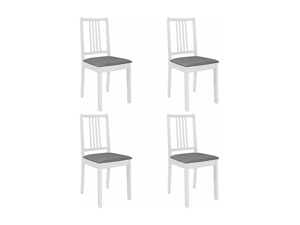 Sedie da Pranzo con Cuscini 4 pz Bianche Legno Massello