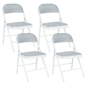 Set 4 Folding Chairs Light Grey and White SPARKS