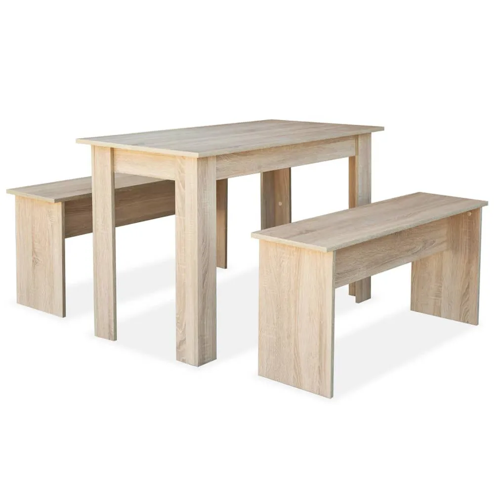 Tavolo da Pranzo e Panche 3 pz Legno Multistrato Rovere