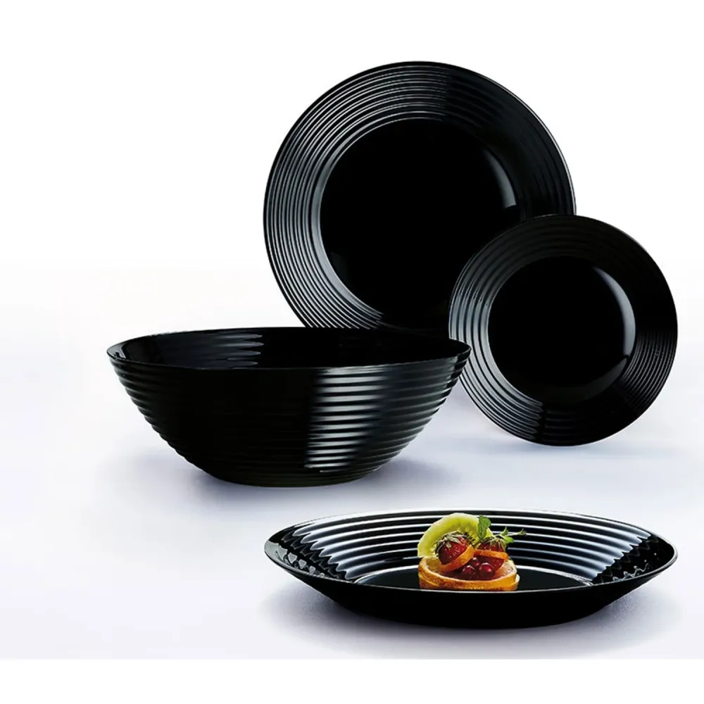 Dinner Set Tableware 19 PCS Dinner Dessert Plate Slad Soup Bowl Service 6 People Nero notte
