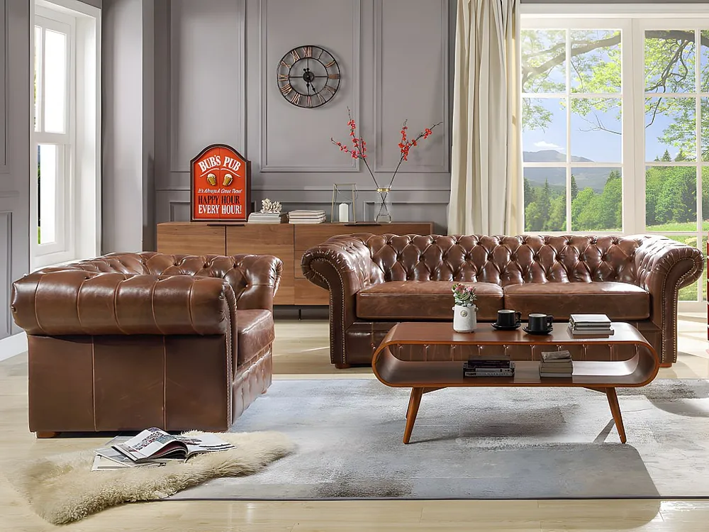 Divano e poltrona Chesterfield - Pelle invecchiata