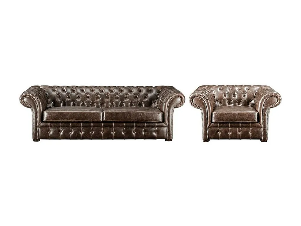 Divano e poltrona Chesterfield - Pelle invecchiata