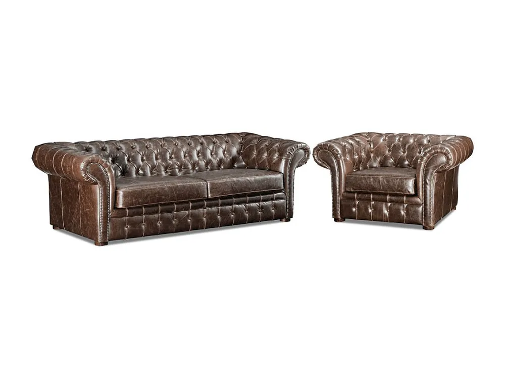 Divano e poltrona Chesterfield - Pelle invecchiata